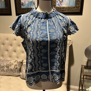 Chic Blue Embroidered Blouse